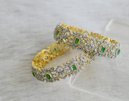 Two tone cz emerald block stone bangles(2.8) dj-48501