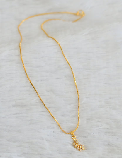 Gold tone 18 inches chain with cz white stone leaf pendant dj-50437
