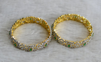 Two tone cz emerald block stone bangles(2.8) dj-48501