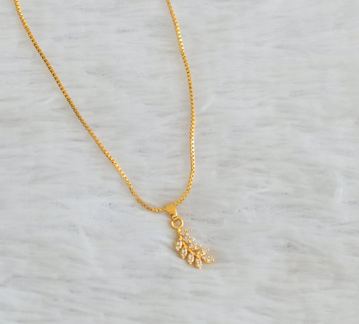 Gold tone 18 inches chain with cz white stone leaf pendant dj-50437