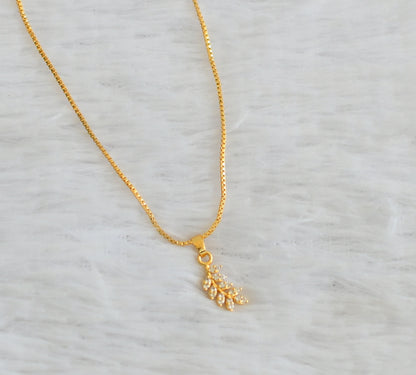Gold tone 18 inches chain with cz white stone leaf pendant dj-50437
