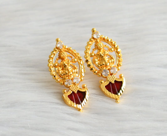 Gold tone kerala style red-white palakka lakshmi earrings dj-45069