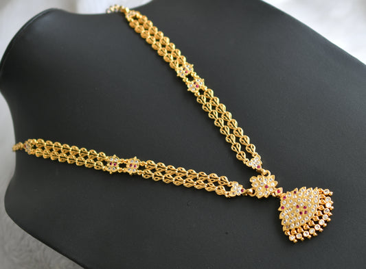 Gold tone ad ruby-white stone double layer south Indian style haar dj-42191