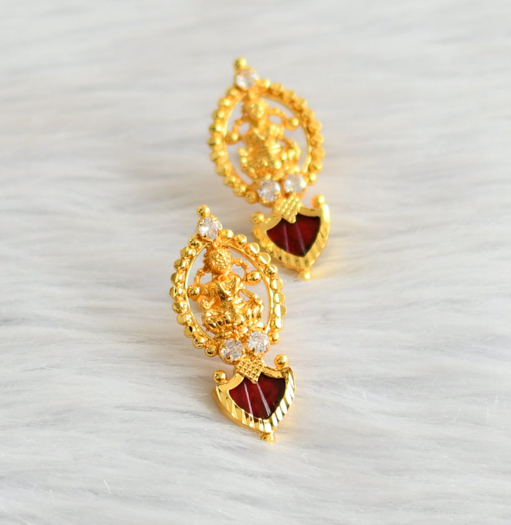 Gold tone kerala style red-white palakka lakshmi earrings dj-45069