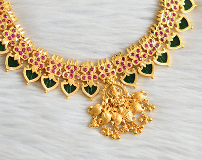 Gold look alike kerala style pink-green lakshmi palakka necklace dj-45055