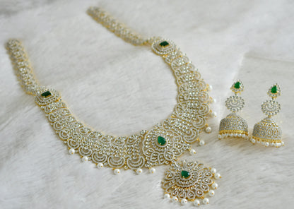 Two tone cz white-emerald stone haar set dj-48520