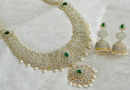 Two tone cz white-emerald stone haar set dj-48520