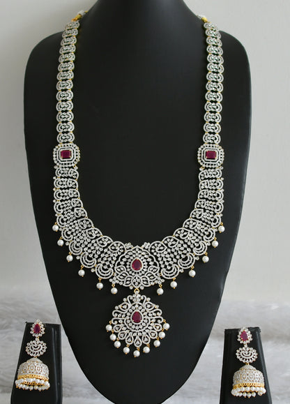 Two tone cz white-ruby pearl haar set dj-48519