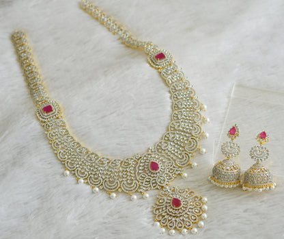 Two tone cz white-ruby pearl haar set dj-48519