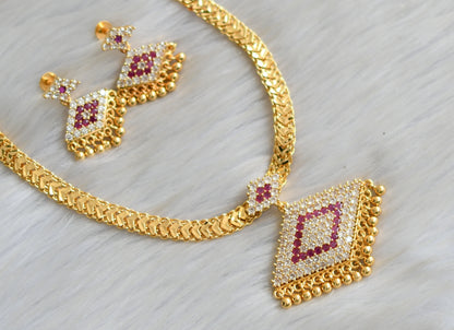 Gold tone pink-white stone  pathakkam necklace set dj-42215