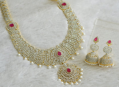 Two tone cz white-ruby pearl haar set dj-48519