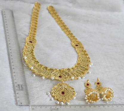 Two tone cz white-ruby pearl haar set dj-48519