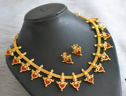 Gold tone kerala style red-white palakka lotus necklace set dj-45058