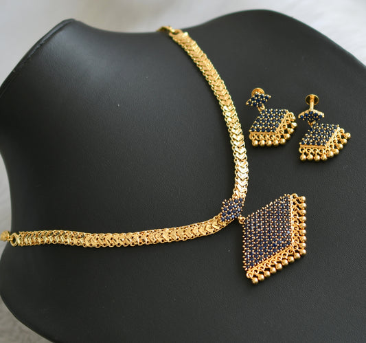 Gold tone blue stone pathakkam necklace set dj-42216