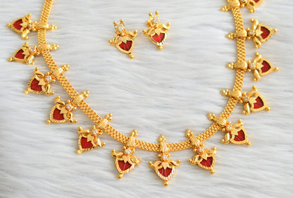 Gold tone kerala style red-white palakka lotus necklace set dj-45058