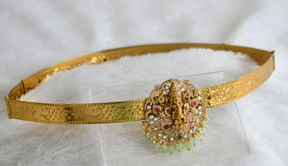 Antique victorian pink-green-white kundan jadau lakshmi venkateswara waist band/hip belt dj-46764