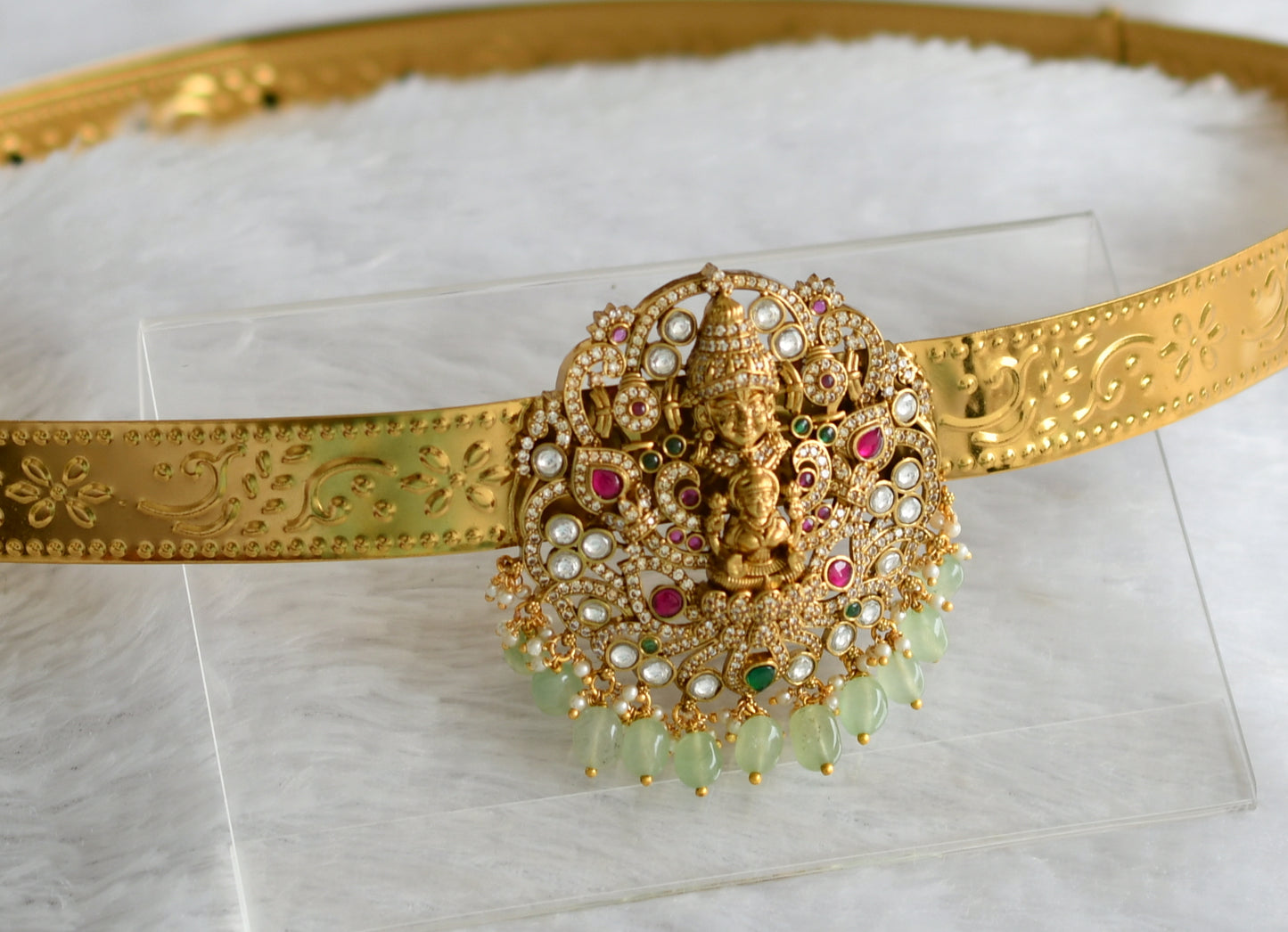 Antique victorian pink-green-white kundan jadau lakshmi venkateswara waist band/hip belt dj-46764