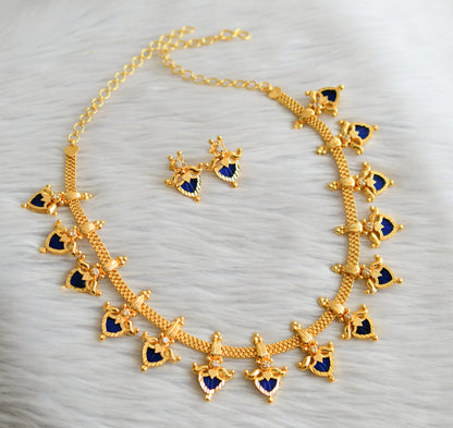 Gold tone kerala style blue-white palakka lotus necklace set dj-45057