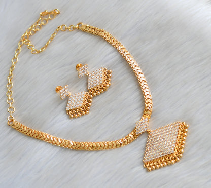 Gold tone white stone  pathakkam necklace set dj-42218