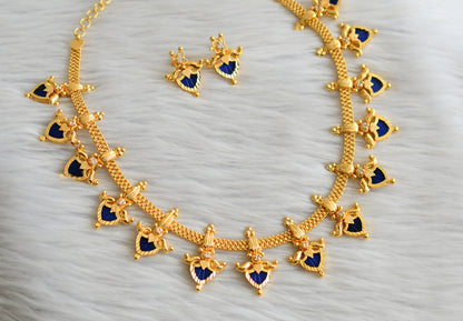 Gold tone kerala style blue-white palakka lotus necklace set dj-45057