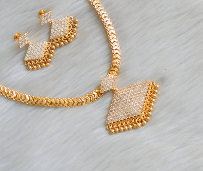 Gold tone white stone  pathakkam necklace set dj-42218