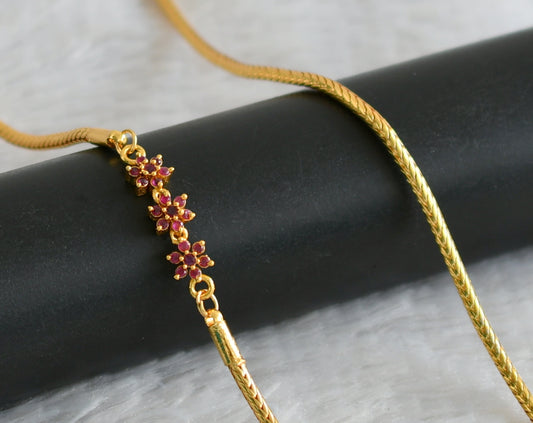 Gold tone ruby stone flower mugappu chain dj-47585