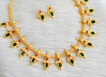 Gold tone kerala style pink-green nagapadam lotus necklace set dj-45059