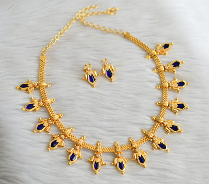 Gold tone kerala style blue-white nagapadam lotus necklace set dj-45061