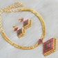 Gold tone pink-green stone  pathakkam necklace set dj-42219