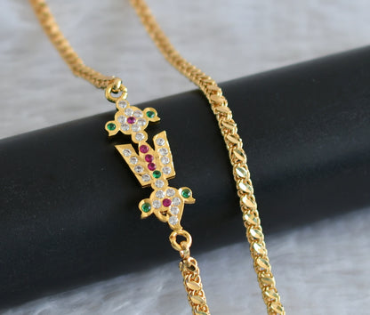 Gold tone ad pink-green-white shanku-chakra-nama 24 inches mugappu chain dj-48379