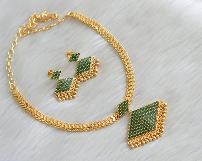 Gold tone green stone pathakkam necklace set dj-42220