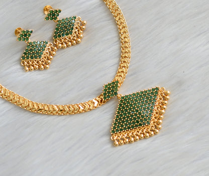 Gold tone green stone pathakkam necklace set dj-42220