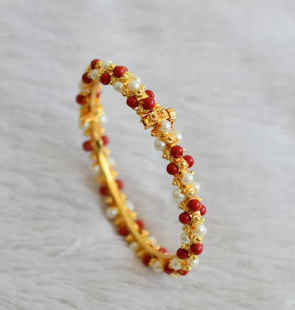 Gold tone coral-pearl lakshmi bangle dj-48529