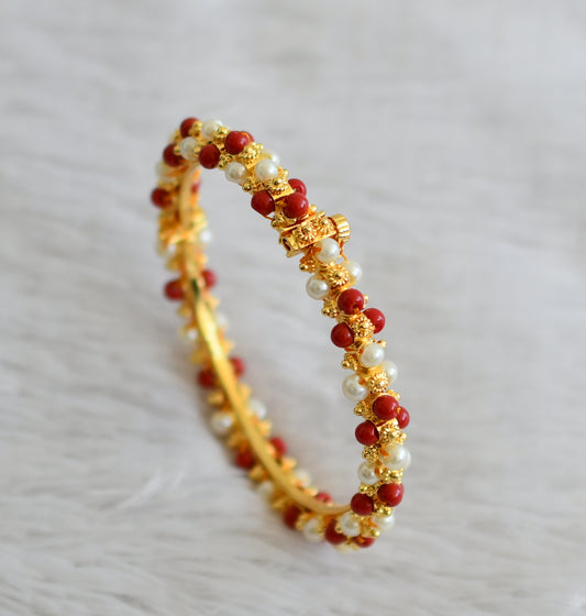 Gold tone coral-pearl lakshmi bangle dj-48529