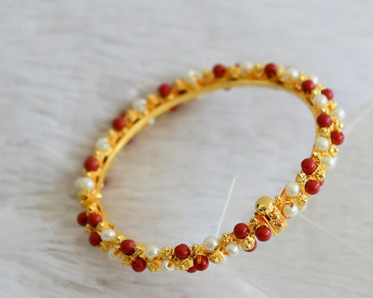 Gold tone coral-pearl lakshmi bangle dj-48529