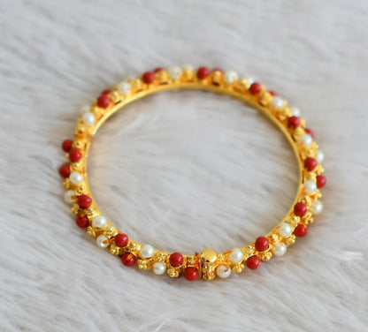 Gold tone coral-pearl lakshmi bangle dj-48529