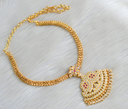 Gold tone ad ruby-white stone mango south Indian style necklace dj-42214
