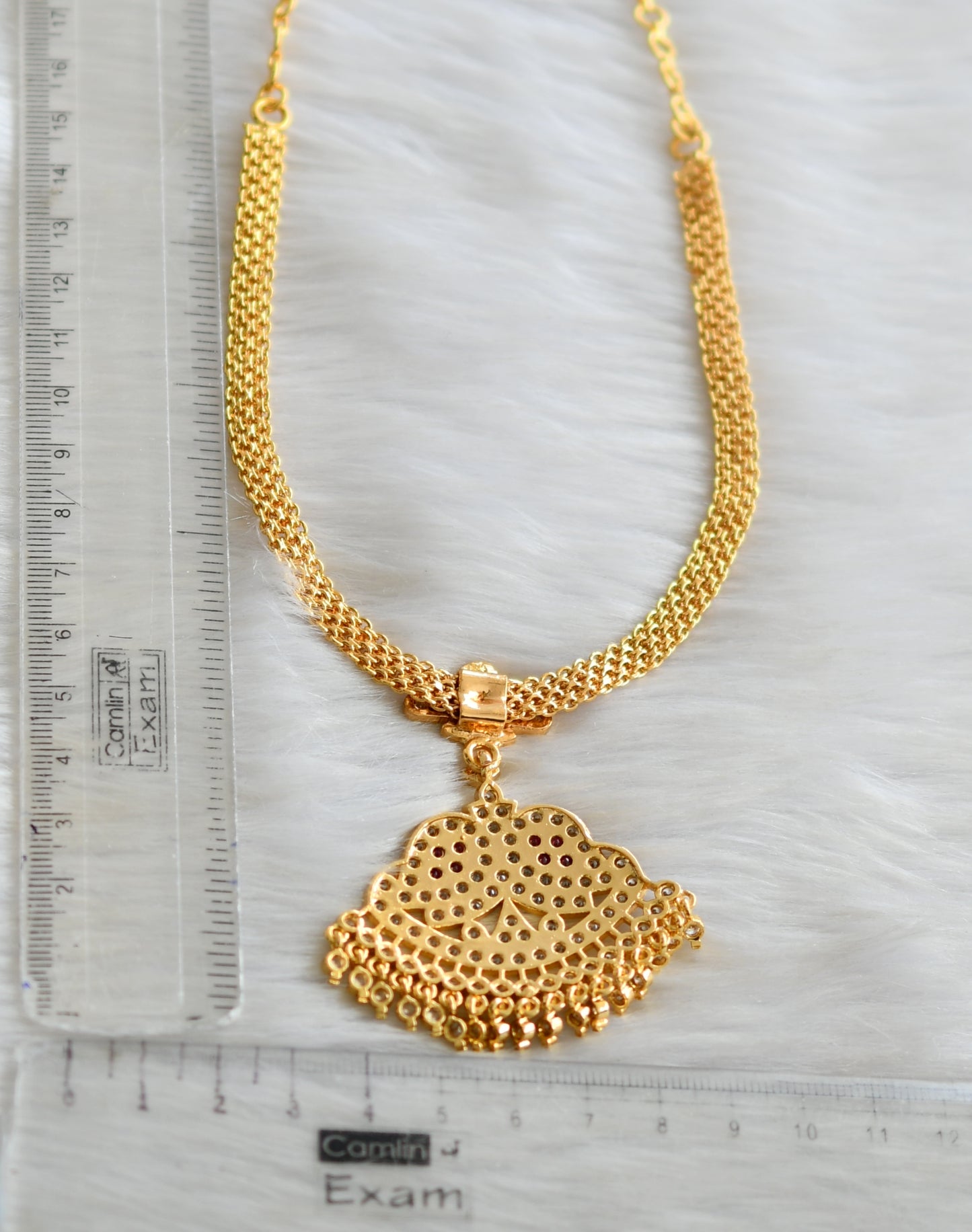 Gold tone ad ruby-white stone mango south Indian style necklace dj-42214