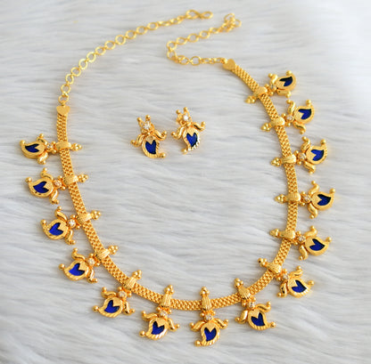 Gold tone kerala style blue-white mango lotus necklace set dj-45064