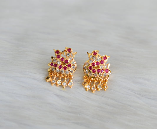 Gold tone ad ruby-white stone swan south Indian earrings dj-42194