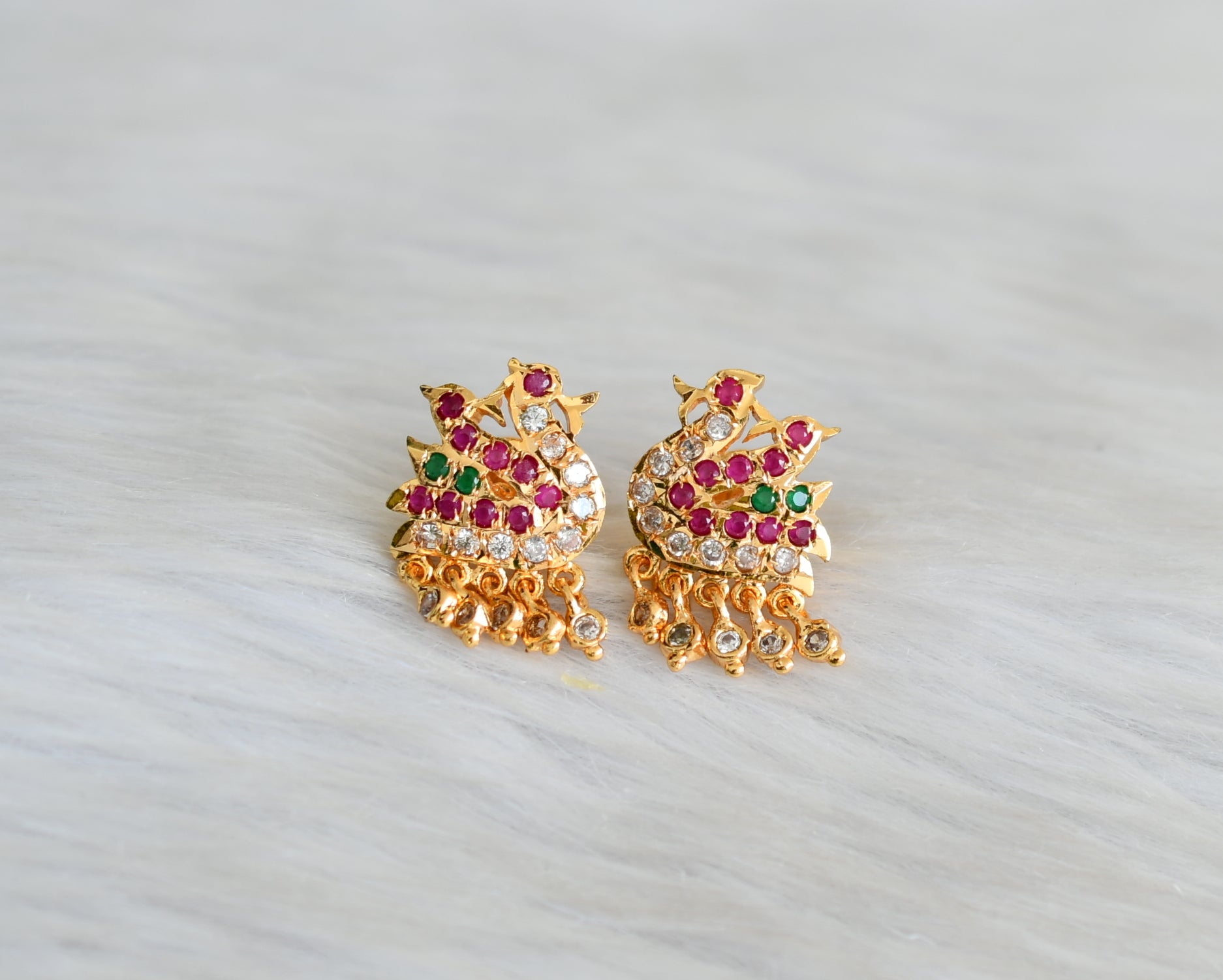 Buy South Indian Style Gold Plated White and Red Stone Ear Studs Online