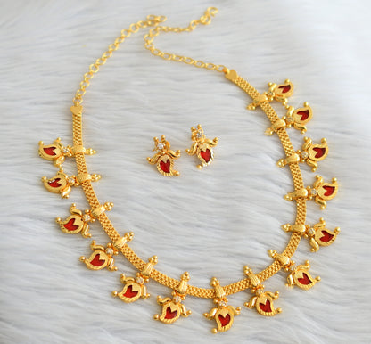 Gold tone kerala style red-white mango lotus necklace set dj-45063