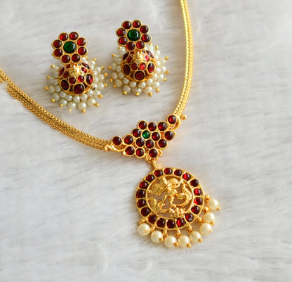 Gold tone kemp-green pearl natarajar necklace set dj-46775