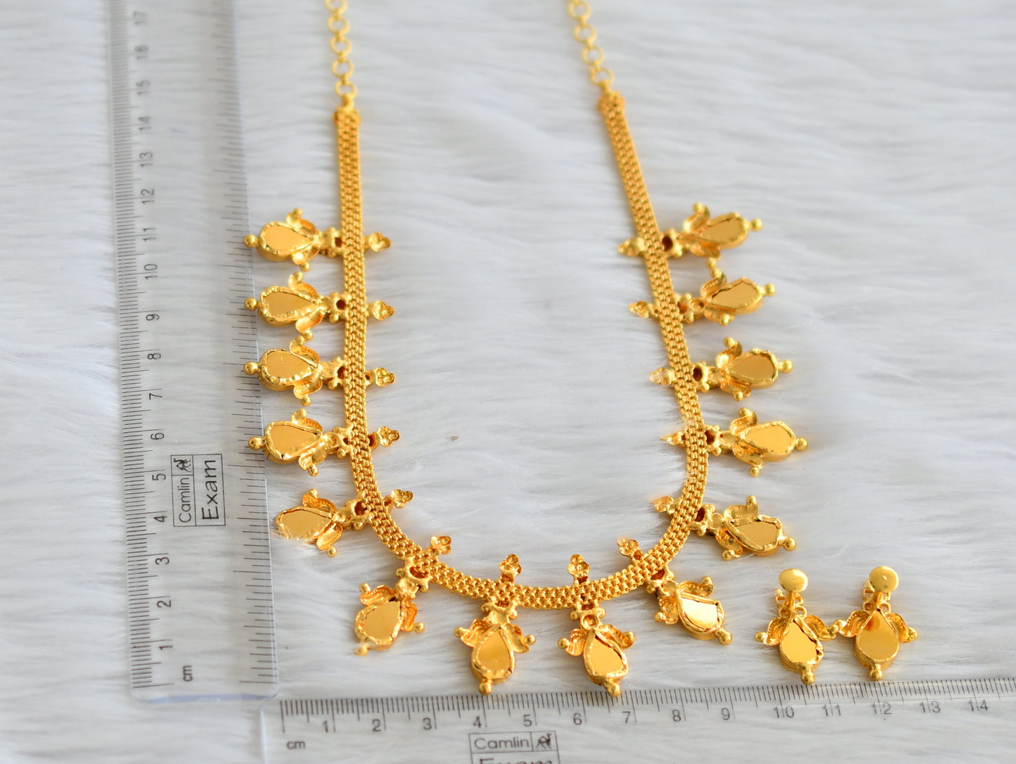 Gold tone kerala style blue-white gopi lotus necklace set dj-45067