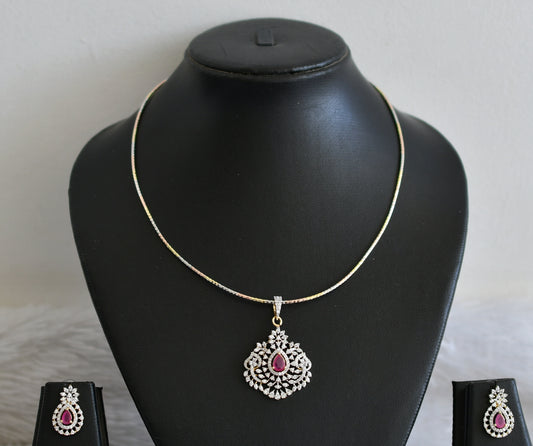 Two tone cz ruby stone pendant set with kanti chain dj-48510