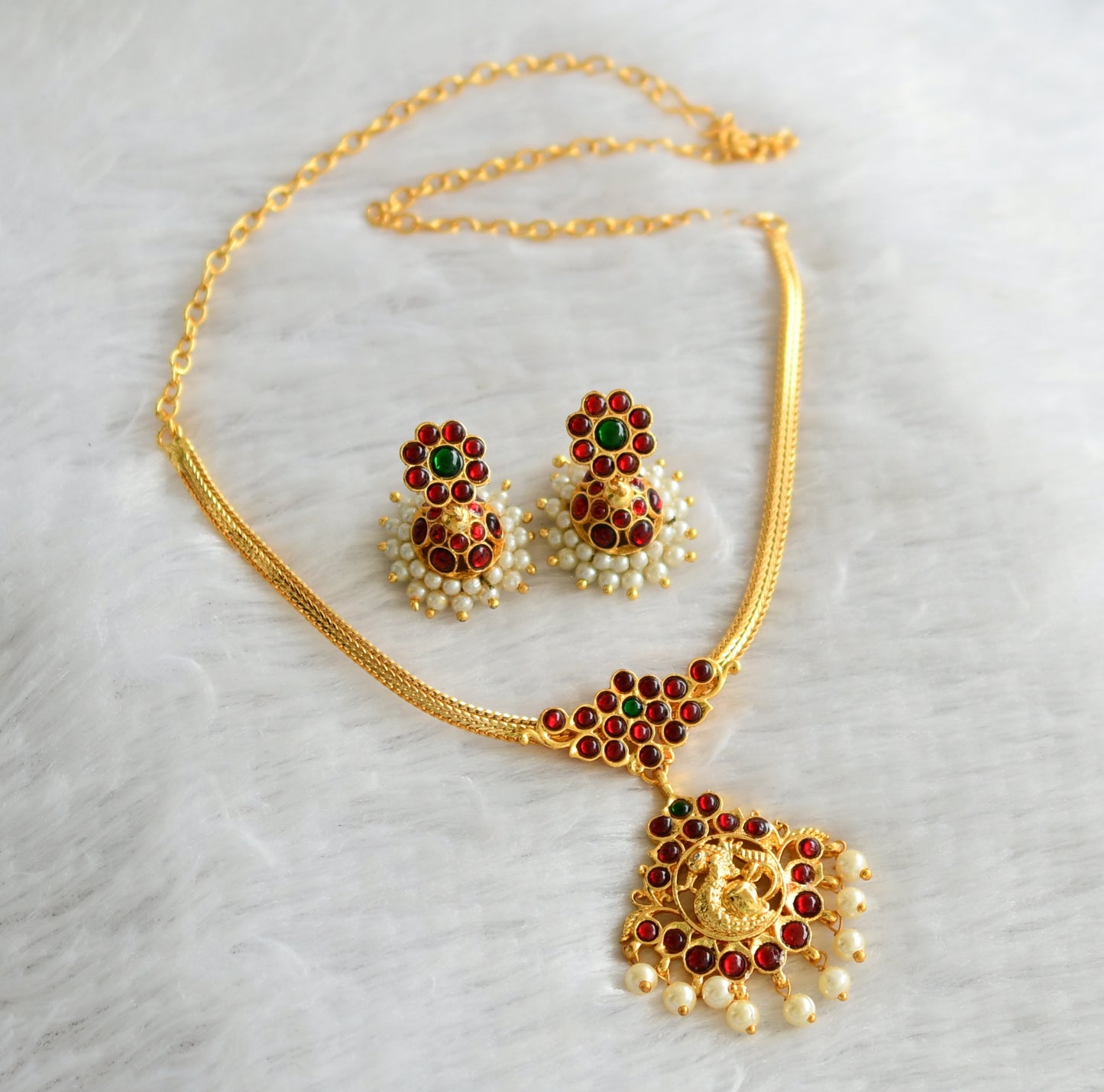 Gold tone kemp-green peacock necklace set dj-46766