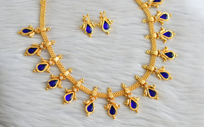 Gold tone kerala style blue-white gopi lotus necklace set dj-45067