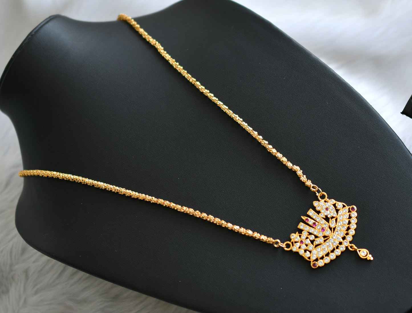 Gold tone ad ruby-white stone shanku-chakra-nama south Indian style pendant with chain dj-42212