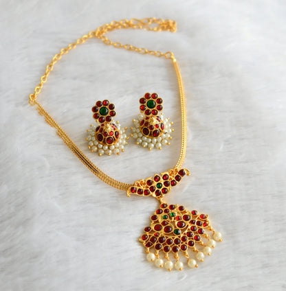 Gold tone kemp-green pearl peacock necklace set dj-46771