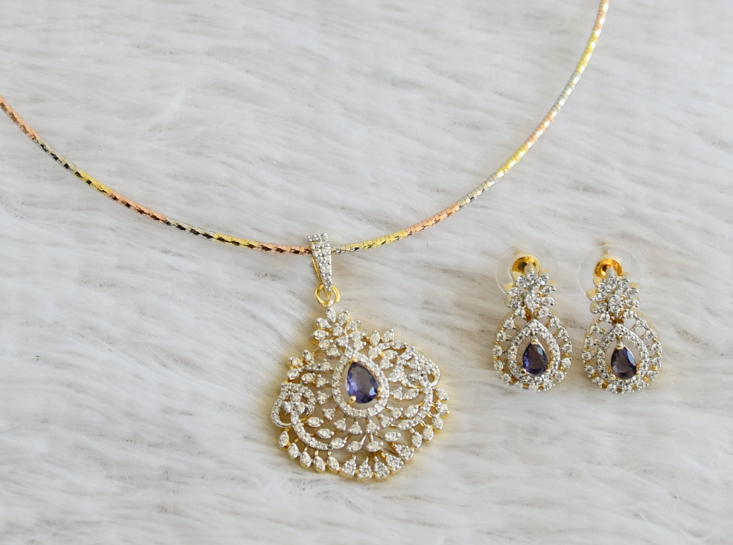 Two tone cz purple stone pendant set with kanti chain dj-48512